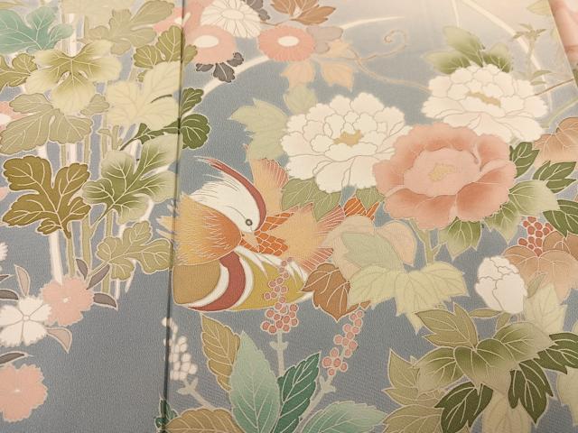 平和屋着物●訪問着 友禅 鴛鴦草花文 暈し染め 正絹 逸品 AABH2043ph
