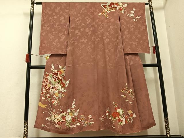 平和屋着物●アンティーク　大正ロマン　訪問着　草花冊子文　金彩　正絹　逸品　AABH2045ph 平和屋着物○アンティーク 大正ロマン 訪問着 草花冊子文 金彩 正絹