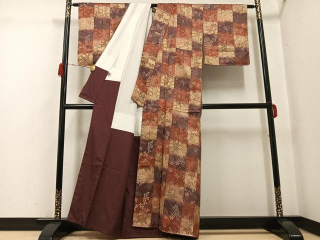 平和屋着物●お召 草花文 正絹 逸品 未使用 AABH2054ph