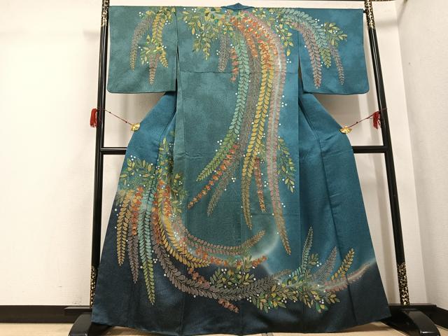 平和屋着物●訪問着 総刺繍 中国三大刺繍 スワトウ刺繍 汕頭刺繍 草花文 暈し染め 金糸 金通し地 正絹 逸品 AABH2069ph