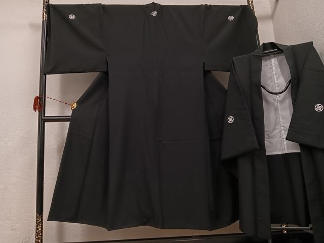 平和屋着物●男性 黒紋付・羽織セット 洗える着物 AABH2071ph