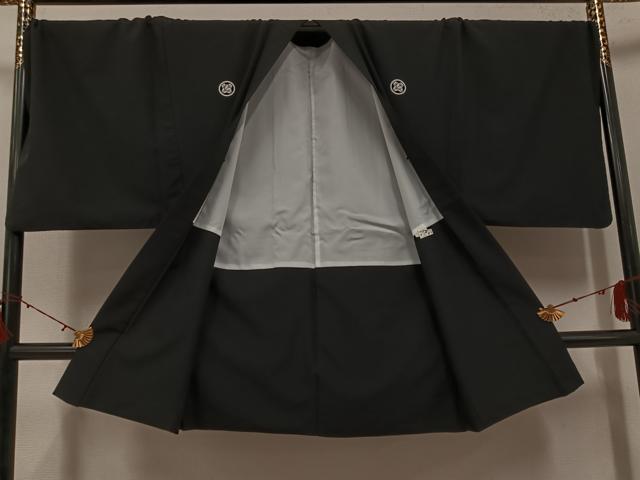平和屋着物●男性 黒紋付・羽織セット 洗える着物 AABH2071ph