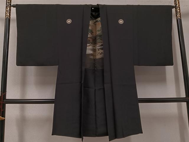 平和屋着物●男性 黒紋付・羽織セット 正絹 逸品 AABH2074ph