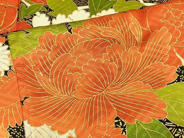 平和屋着物●豪華振袖 駒刺繍 草花文 金彩 正絹 逸品 AABH2080ph