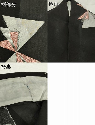 平和屋着物*夏物 小紋 紗 舞蝶文 寿光織 黒地 銀糸 正絹 逸品 AABH2085ck