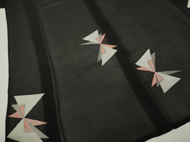 平和屋着物*夏物 小紋 紗 舞蝶文 寿光織 黒地 銀糸 正絹 逸品 AABH2085ck