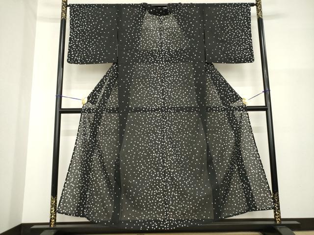 平和屋着物*夏物 小紋 箔散らし文様 黒地 洗える着物 AABH2087ck