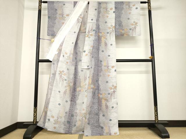 平和屋着物*夏物 小紋 絽 流水花間道 洗える着物 AABH2097ck