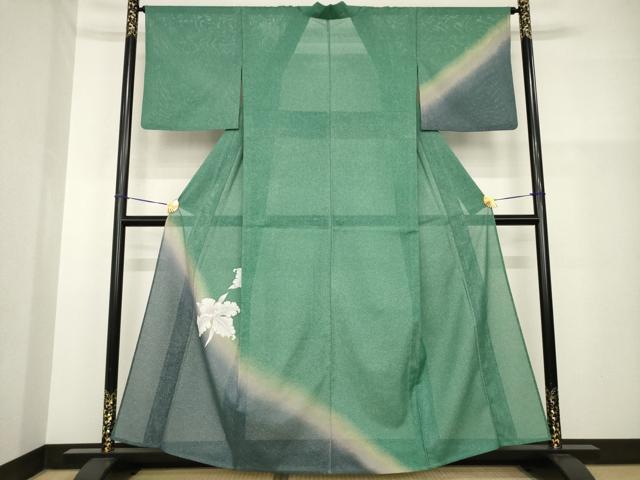 平和屋着物*夏物 訪問着 絽 舞花文 暈し染め 金彩 洗える着物 AABH2099ck