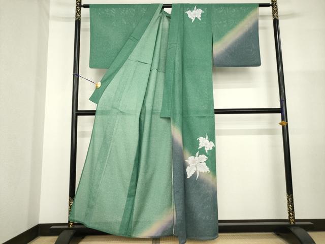 平和屋着物*夏物 訪問着 絽 舞花文 暈し染め 金彩 洗える着物 AABH2099ck