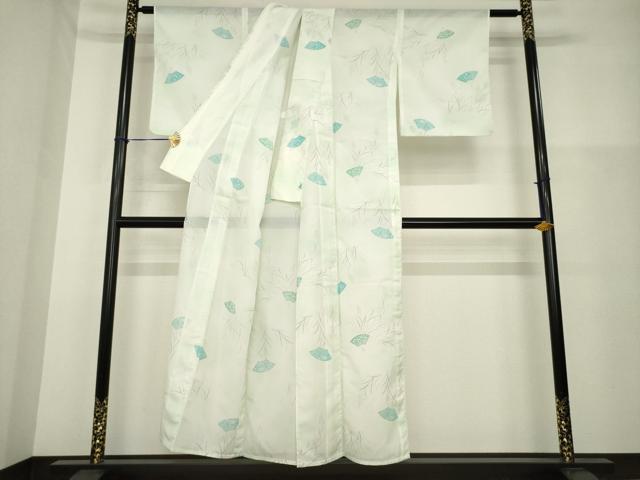 平和屋着物*夏物 小紋 絽 舞扇花蝶文 洗える着物 AABH2108ck