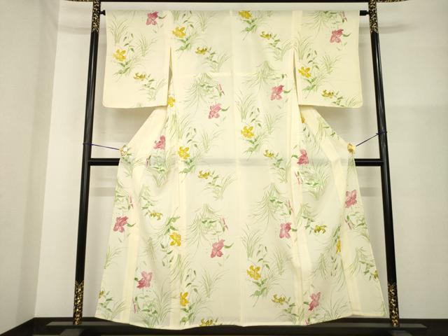 平和屋着物*夏物 小紋 絽 手描き 草花文 銀彩 正絹 逸品 未使用 AABH2149ck