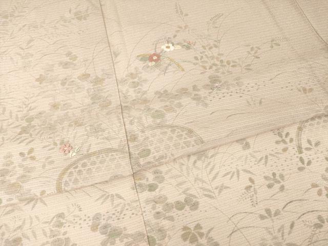 平和屋着物*夏物 訪問着 絽縮緬 花籬文 暈し染め 金糸 正絹 逸品 AABH2150ck