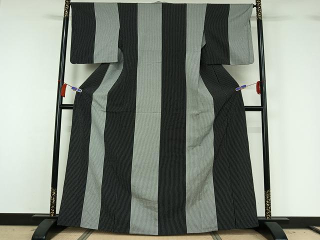 平和屋着物▽本塩沢 単衣 縞 正絹 逸品 AABH2172jh