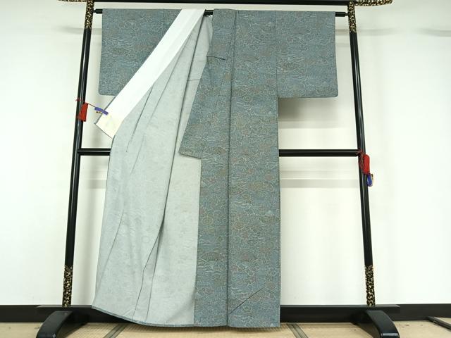 平和屋着物▽江戸小紋 単衣 扇面花文 洗える着物 AABH2173jh