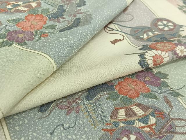 平和屋着物▽上質な小紋 単衣 花車文 暈し染め 金彩 正絹 逸品 AABH2182jh