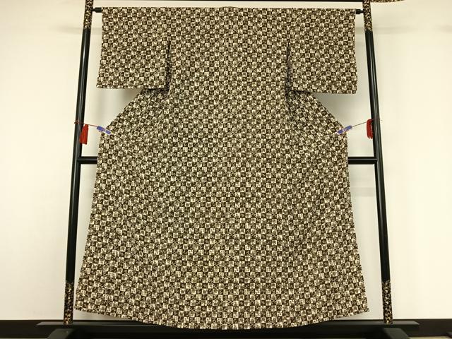 平和屋着物▽上質な小紋 単衣 市松花文 鬼しぼ縮緬 正絹 逸品 AABH2186jh