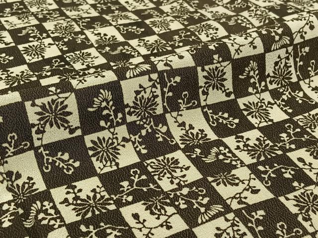 平和屋着物▽上質な小紋 単衣 市松花文 鬼しぼ縮緬 正絹 逸品 AABH2186jh
