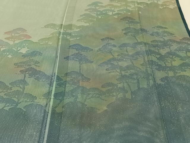 平和屋着物▽訪問着 無双 紗袷 紗×紗 手描き 松文 暈し染め 正絹 逸品 AABH2190jh
