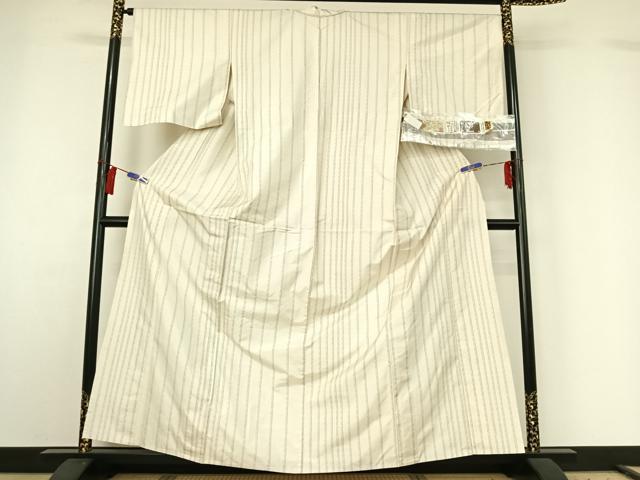 平和屋着物▽本場奄美大島紬 白大島 単衣 泥染 縞 証紙付き 正絹 逸品 AABH2195jh