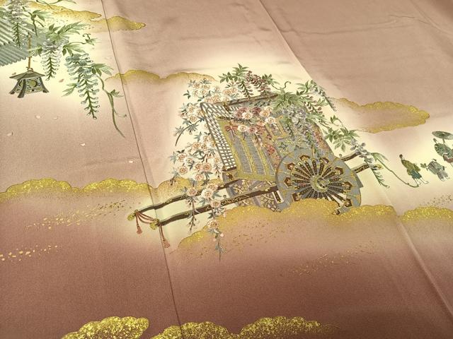 平和屋着物▽豪華色留袖 単衣 刺繍 御所車人物花文 暈し染め 金糸 金彩 正絹 逸品 AABH2204jh