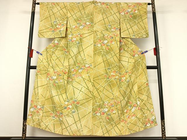 平和屋着物▽上質な小紋 単衣 草花文 正絹 逸品 AABH2206jh