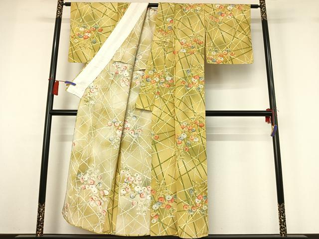 平和屋着物▽上質な小紋 単衣 草花文 正絹 逸品 AABH2206jh