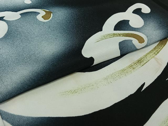 平和屋着物▽男性 訪問着 単衣 舞台衣装 立波文 黒地 正絹 逸品 AABH2208jh