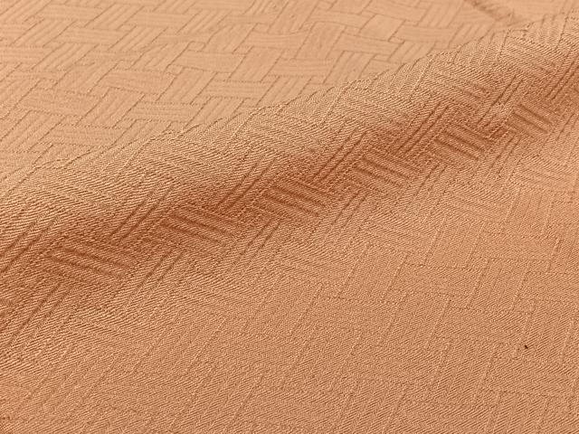 平和屋着物▽上質な色無地 単衣 作家物 網代地紋 鴇色 正絹 逸品 AABH2221jh