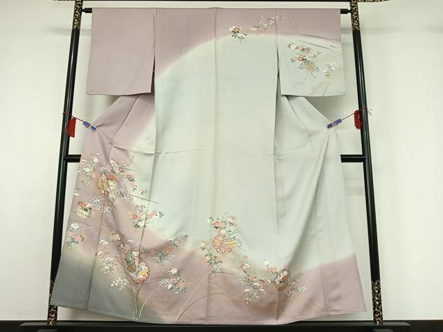 平和屋着物▽訪問着 単衣 雪輪飾花文 暈し染め 金彩 正絹 逸品 AABH2224jh