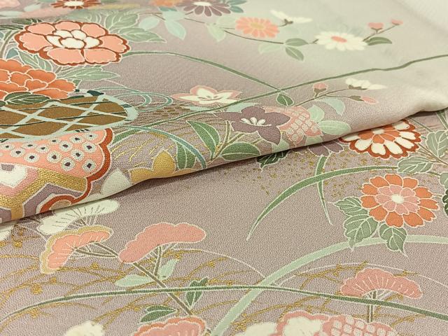 平和屋着物▽訪問着 単衣 雪輪飾花文 暈し染め 金彩 正絹 逸品 AABH2224jh