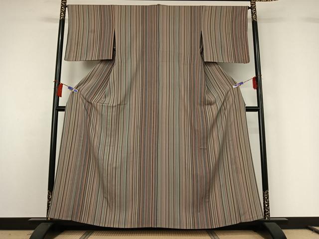 平和屋着物▽上質な小紋 単衣 縞 正絹 逸品 AABH2228jh