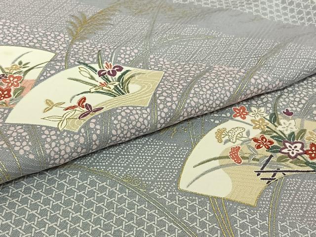 平和屋着物▽上質な小紋 単衣 地紙花文 正絹 逸品 AABH2229jh