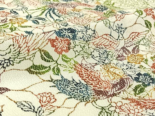 平和屋着物▽訪問着 単衣 型染め 花鳥文 鬼しぼ縮緬 正絹 逸品 AABH2233jh