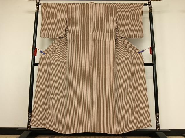 平和屋着物▽上質な小紋 単衣 縞 鬼しぼ縮緬 正絹 逸品 AABH2234jh