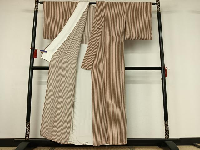 平和屋着物▽上質な小紋 単衣 縞 鬼しぼ縮緬 正絹 逸品 AABH2234jh
