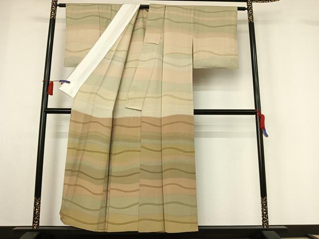平和屋着物▽訪問着 単衣 作家物 横段文 正絹 逸品 AABH2244jh