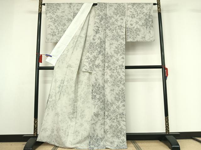 平和屋着物▽上質な小紋 単衣 草花文 正絹 逸品 AABH2249jh