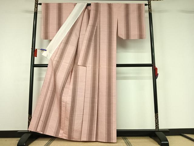 平和屋着物▽上質な紬 単衣 縞 正絹 逸品 AABH2258jh