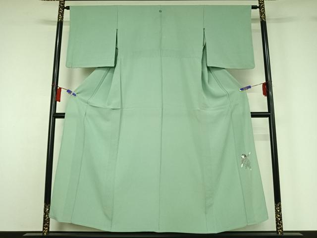 平和屋着物▽上質な色無地 単衣 錆青磁色 正絹 逸品 AABH2260jh