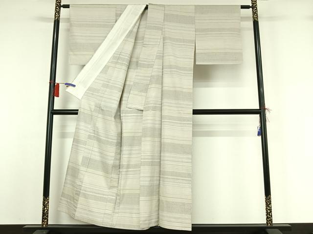 平和屋着物▽結城紬 単衣 80亀甲 横段文 正絹 逸品 AABH2270jh