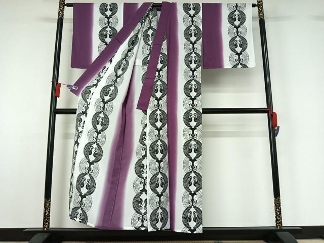 平和屋着物▽小紋 単衣 向かい鶴文 洗える着物 AABH2293jh