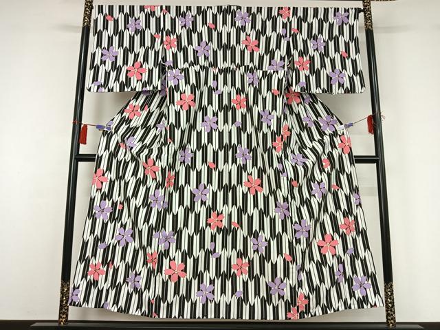 平和屋着物▽小紋 単衣 舞桜文 洗える着物 AABH2297jh