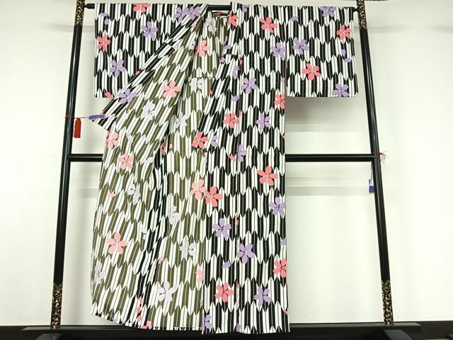 平和屋着物▽小紋 単衣 舞桜文 洗える着物 AABH2297jh