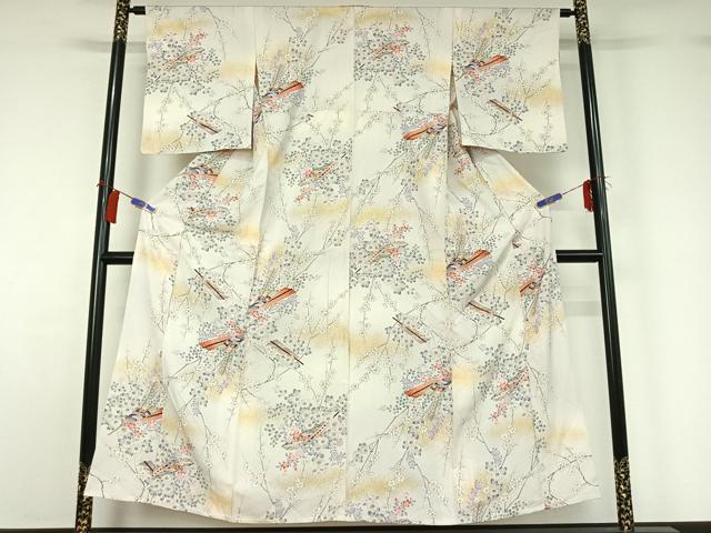 平和屋着物▽上質な小紋 単衣 舞扇文 金彩 正絹 逸品 AABH2302jh
