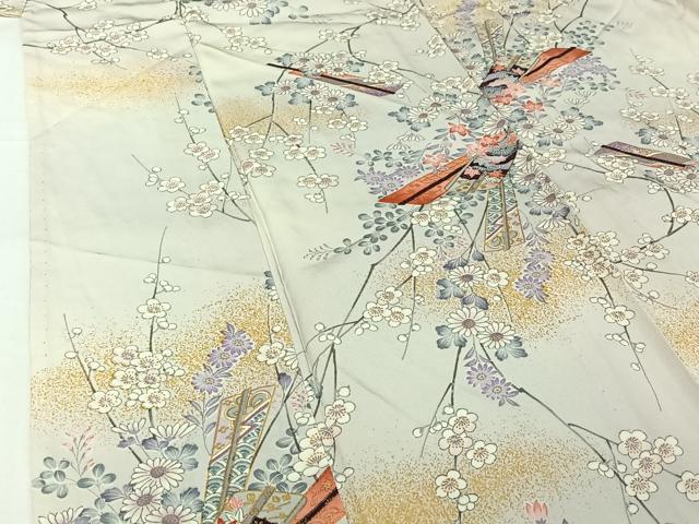 平和屋着物▽上質な小紋 単衣 舞扇文 金彩 正絹 逸品 AABH2302jh