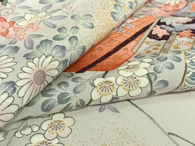平和屋着物▽上質な小紋 単衣 舞扇文 金彩 正絹 逸品 AABH2302jh