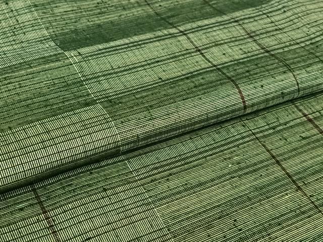平和屋着物▽ており紬 単衣 横段文 反端付き 正絹 逸品 AABH2305jh