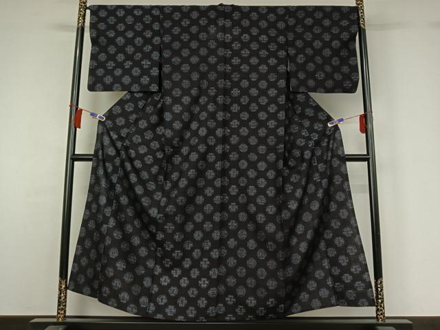 平和屋着物▽上質な紬 単衣 幾何学丸文 三越扱い 正絹 逸品 AABH2318jh