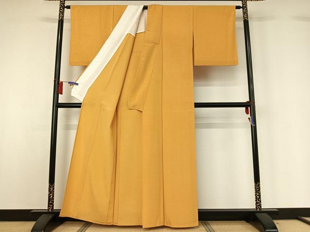 平和屋着物▽上質な色無地 単衣 作家物 柑子色 正絹 逸品 AABH2319jh